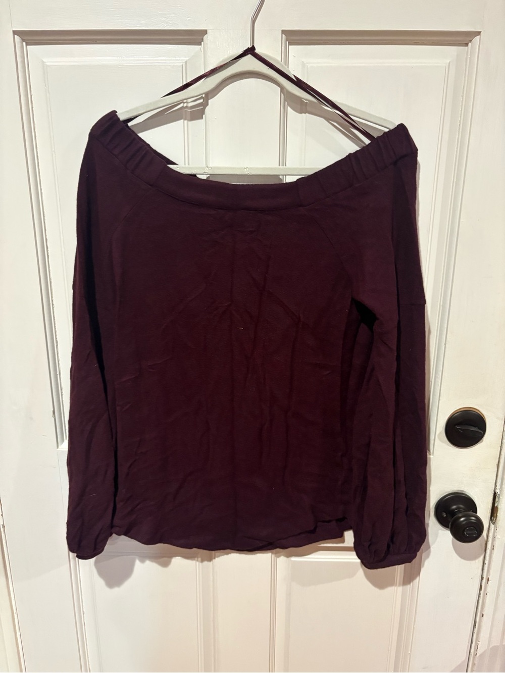 Anthropologie Off-Shoulder Long Sleeve Top in Plum